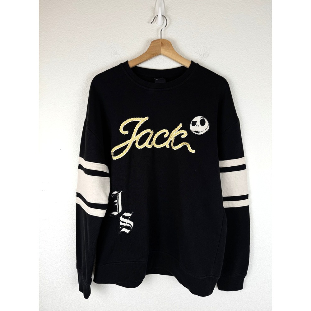 Disney Our Universe Jack Skellington Black Sweatshirt Varsity Stripe Size‎ L